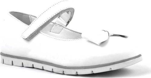 Hakiki Deri Beyaz Fiyonklu Cırtlı Kız Çocuk Babet Ayakkabı