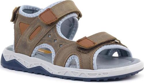 Hakiki Deri Kum Rengi Cırtlı Çocuk Sandalet Ayakkabı