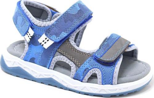 Hakiki Deri Mavi Gri Konfor Tabanlı Cırtlı Çocuk Sandalet