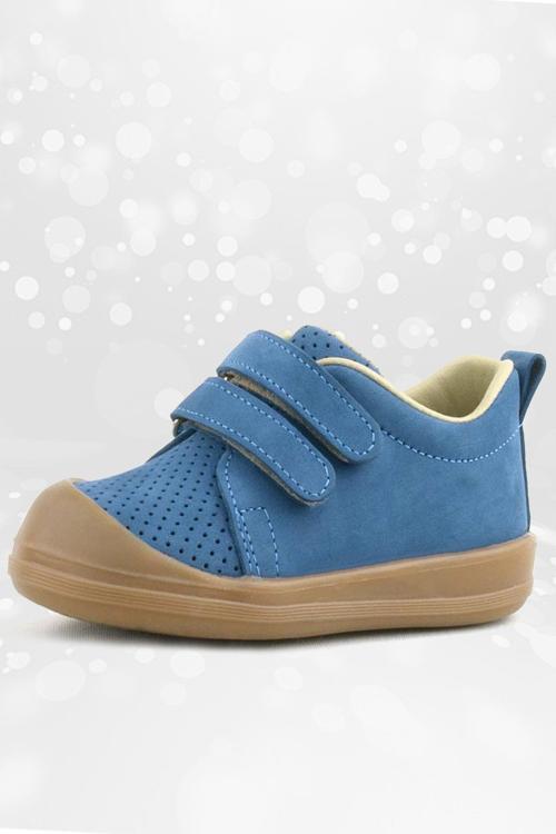 Sonic Hakiki Deri Lacivert Cırtlı Anatomik Bebek Spor Ayakkabı Sneaker