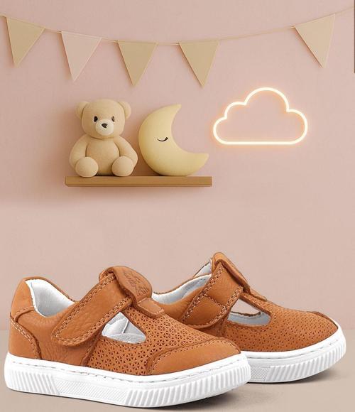 Bheem Hakiki Deri Turuncu Cırtlı Bebek Sneaker Sandalet