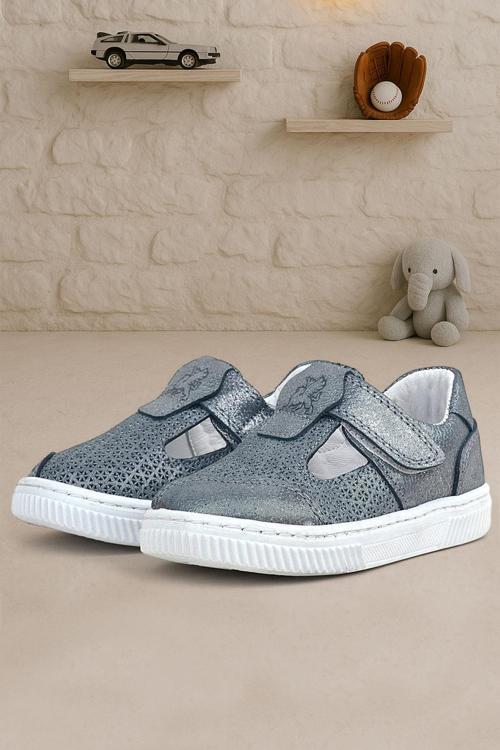 Bheem Hakiki Deri Gümüş Simli Cırtlı Bebek Sneaker Sandalet