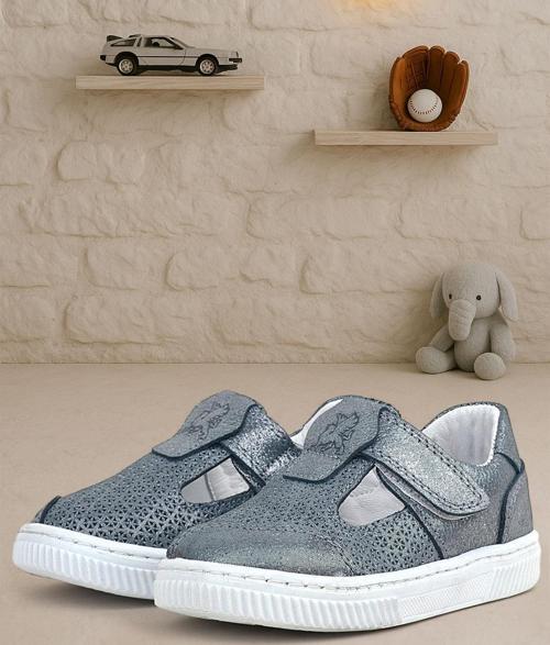 Bheem Hakiki Deri Gümüş Simli Cırtlı Bebek Sneaker Sandalet
