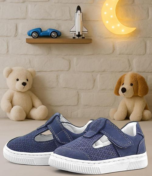 Bheem Hakiki Deri Lacivert Nubuk Cırtlı Bebek Sneaker Sandalet