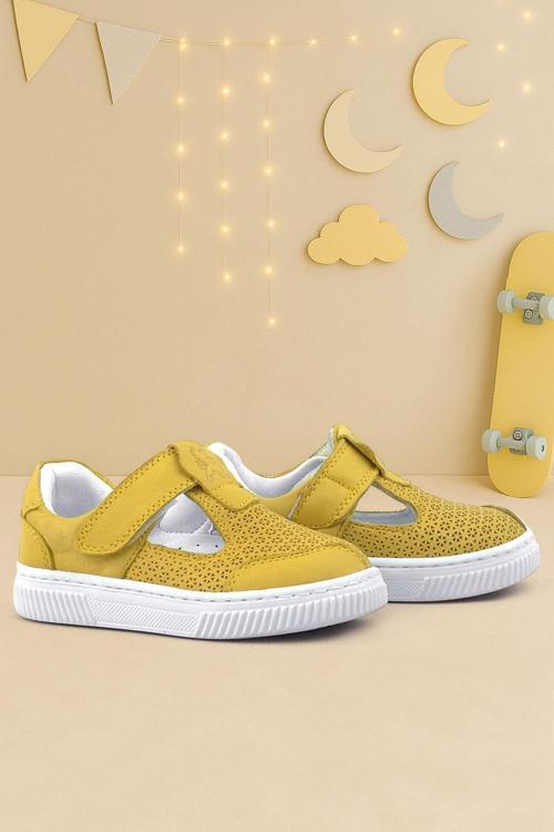 Bheem Hakiki Deri Sarı Cırtlı Bebek Sneaker Sandalet