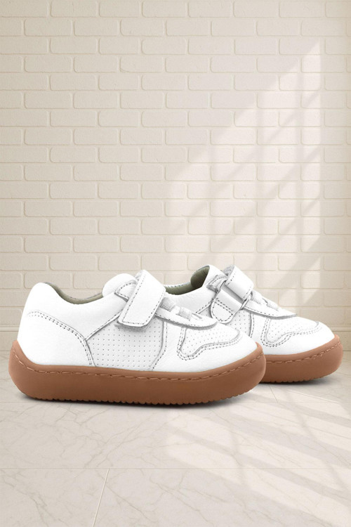 Bob Hakiki Deri Beyaz Barefoot Cırtlı Lastikli Bebek Sneaker Ayakkabı