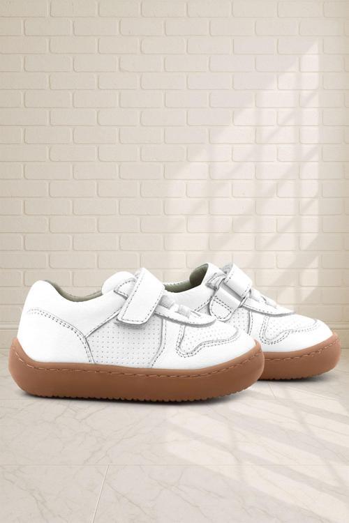 Bob Hakiki Deri Beyaz Barefoot Cırtlı Lastikli Bebek Sneaker Ayakkabı