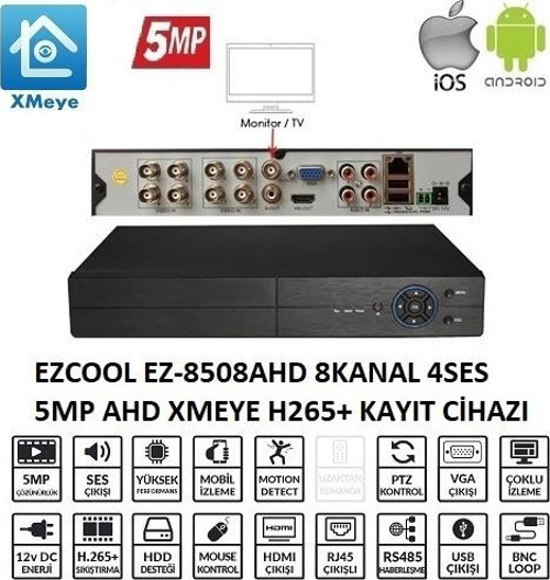 TEKNOTEG - OX - Ezcool Ez-8508ahd 8 Kanal 5 Mp 1hdd Xmeye Kayıt Cihazı