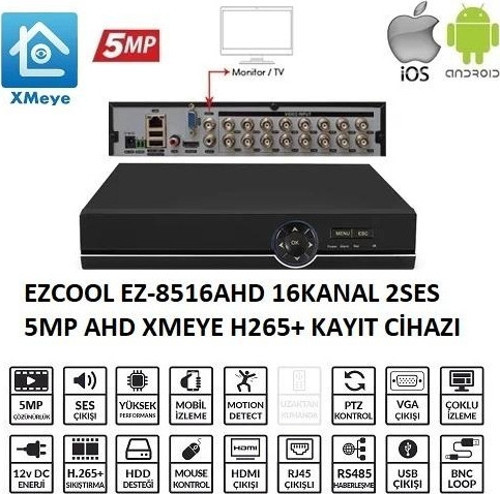 TEKNOTEG - OX - Ezcool Ez-8516ahd 16 Kanal 5 Mp 1hdd Xmeye Kayıt Cihazı