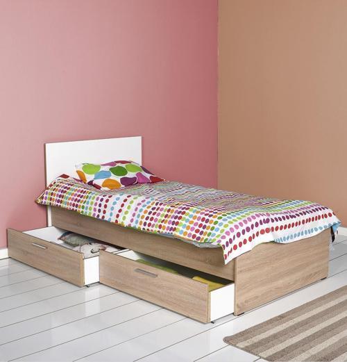 Plus Çekmeceli Tek Kişilik Karyola KRY-792-SD-2 Sonoma-Diamond Beyaz