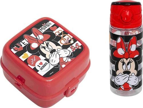 Minnie Lisanslı Pipetli Plastik Matara 500 ml Kırmızı ve Beslenme Kabı