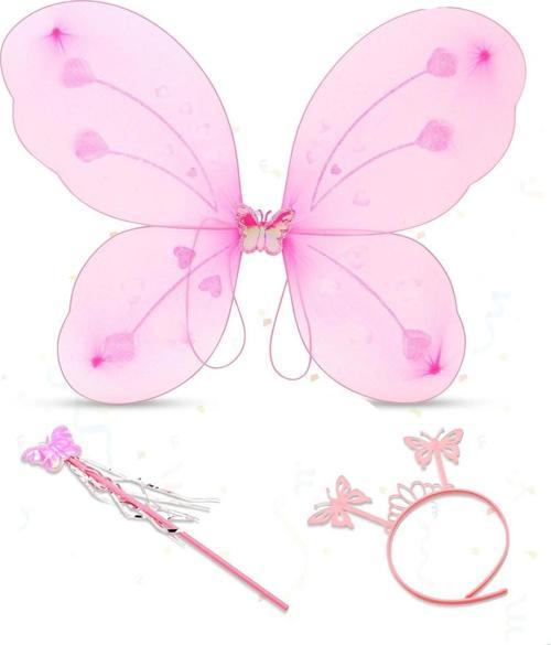 Toz Pembe Renk Kelebek Kanadı Tacı ve Sopası 50x37 cm