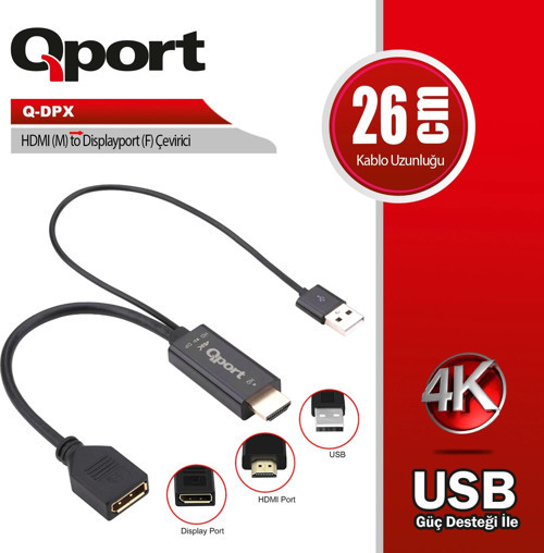 TEKNOTEG - OX - Qport Q-dpx Hdmı(m) To Dısplayport(f) Çevirici
