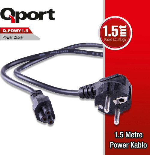 TEKNOTEG - OX - Qport Q-powy1.5 1.5 Metre Pc Power Kablosu