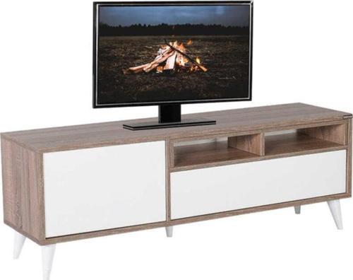 Retro Wide Kapaklı Çekmeceli Tv Sehpası Latte-diamond Beyaz