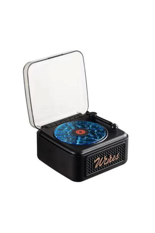 Nostalji Mini Plak Görünümlü Radyolu Bluetooth Hoparlör 3D Ses Dalgası Retro Müzik Plak