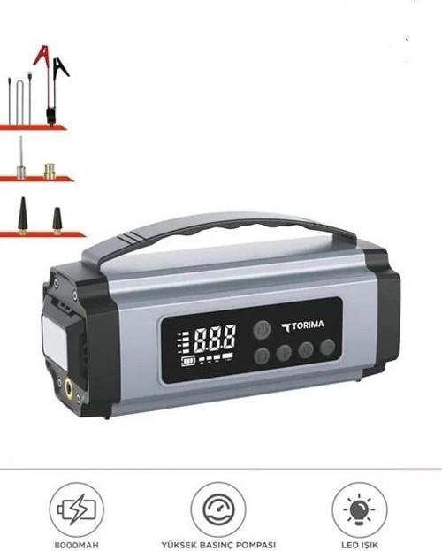 Taşnabilir Dijital Ekranlı Araç Akü Takviyeli Işıklı Oto Marş Hava Kompresörü