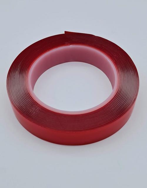 ÇİFT TARAFLI BANT 15MM 5MT KIRMIZI ŞEFFAF 1 PAKET = 5 ADET UNIVERSAL cc