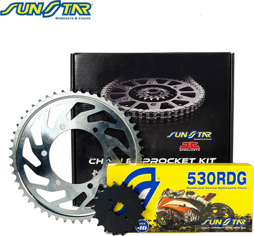 ZİNCİR DİŞLİ SETİ HONDA VFR V-TEC 800cc ZİNCİR: 530RDG Çelik-110 ÖN-ARKA DİŞLİ: 16T-43T 2002-2010
