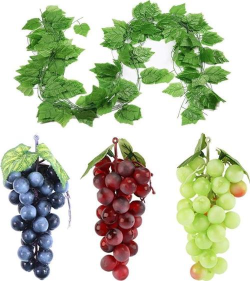 3 Üzüm12 Sarmaşık Yapay Meyve Üzüm Süs Dekoratif Sarmaşık 200cm Meyve 15CM