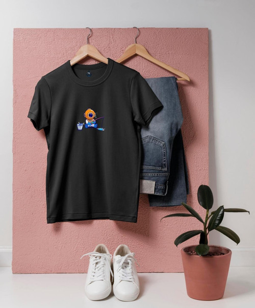 Oversize Balık Tutan Mini Dalgıç tasarım unisex T-shirt