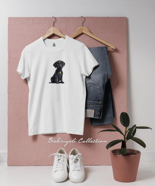 Oversize Adorable Black Puppy Illustration Tasarımlı Unisex T-Shirt