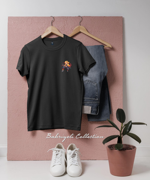 Oversize Anime Swordsman Character with Fiery Flair Tasarımlı Unisex T-Shirt
