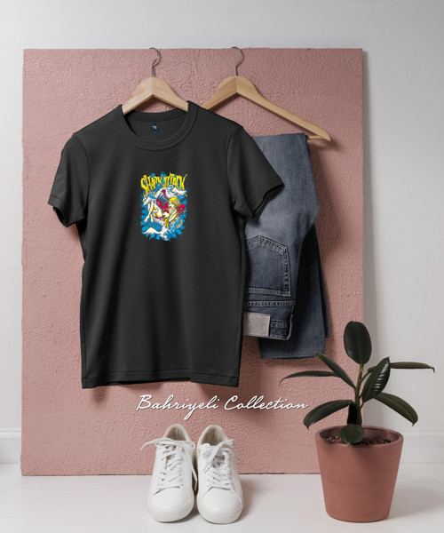 Oversize renkli Shark Attack sanat Tasarımlı Unisex T-Shirt