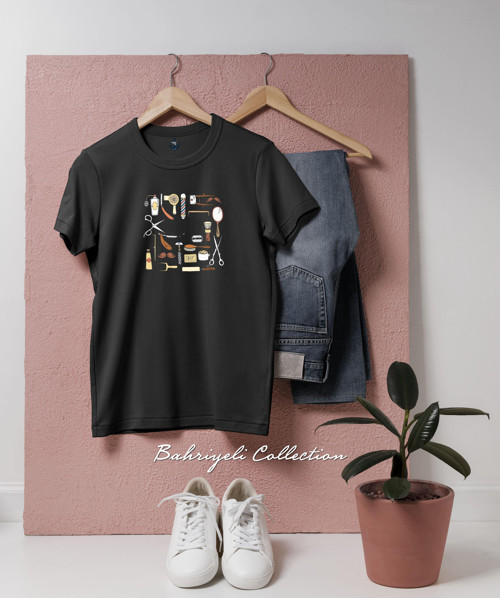 Oversize Barber tools Tasarımlı Unisex T-Shirt