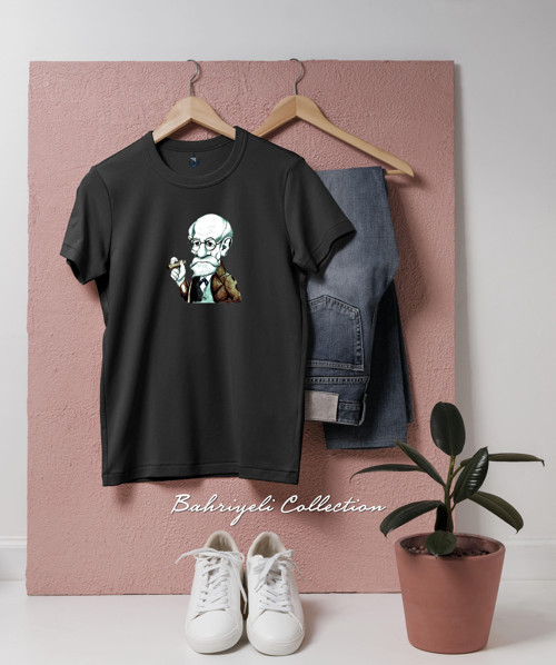 Oversize Caricature Freud with cigar Tasarımlı Unisex T-Shirt