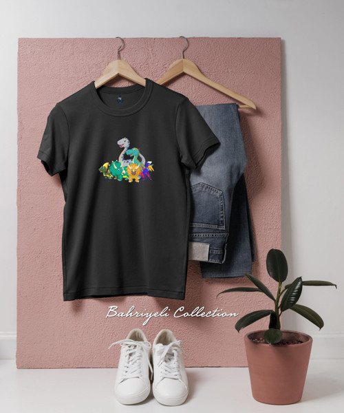 Oversize Cartoon Jurassic Dinosaurs Tasarımlı Unisex T-Shirt