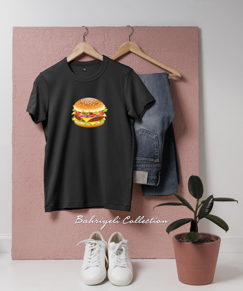 Oversize Hamburger Hot dog Cheeseburger Tasarımlı Unisex T-Shirt