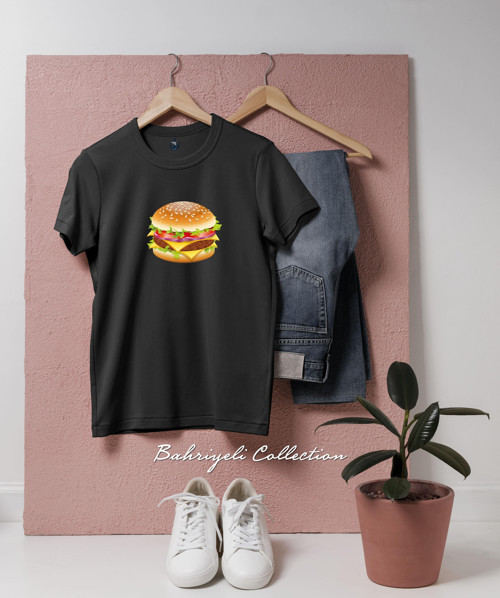 Oversize Hamburger Hot dog Cheeseburger Tasarımlı Unisex T-Shirt