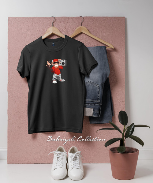 Oversize Monkey with radio Tasarımlı Unisex T-Shirt