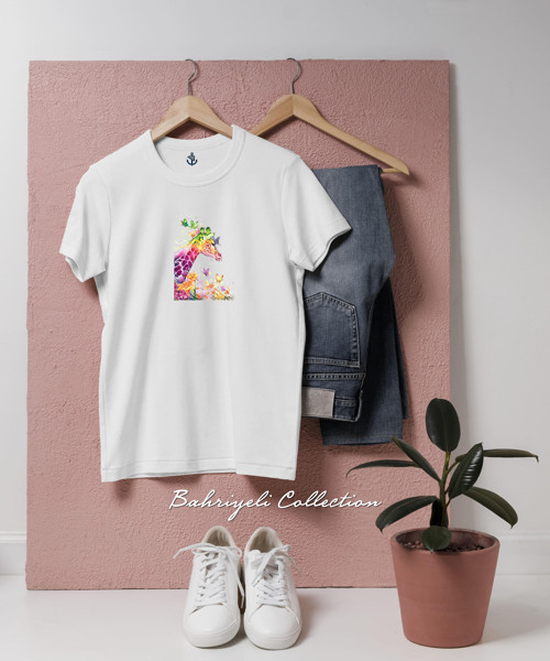 Oversize Colured abstract giraffe Tasarımlı Unisex T-Shirt