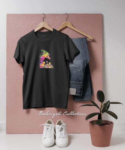Oversize Colured abstract giraffe Tasarımlı Unisex T-Shirt