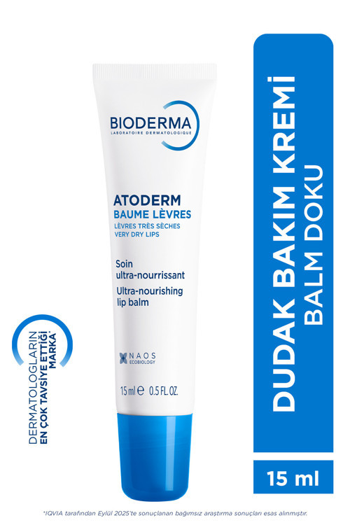 Atoderm Lip Balm Kuru, Çok Kuru Dudaklar Shea Yağı İçeren Besleyici Nemlendirici Dudak Kremi 15 ml
