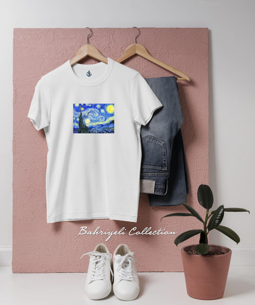 Oversize Starry night painting Tasarımlı Unisex T-Shirt