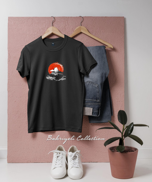 Oversize Japanese volcano illustration Tasarımlı Unisex T-Shirt