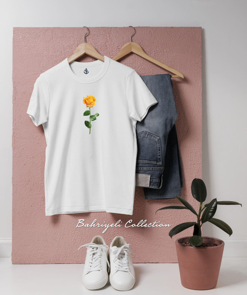 Oversize sarı gül Tasarımlı Unisex T-Shirt