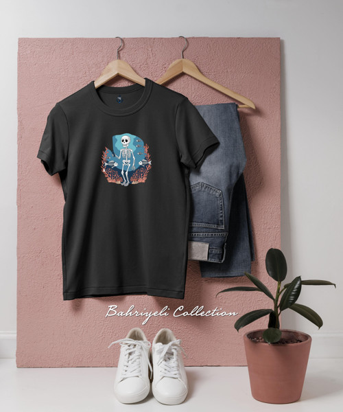 Oversize İskelet Dalgıç Tasarımlı Unisex T-Shirt