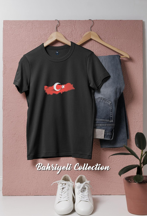 Oversize 3 Boyutlu Türkiye Haritası Ve Ay Yıldız Tasarımlı Unisex T-Shirt