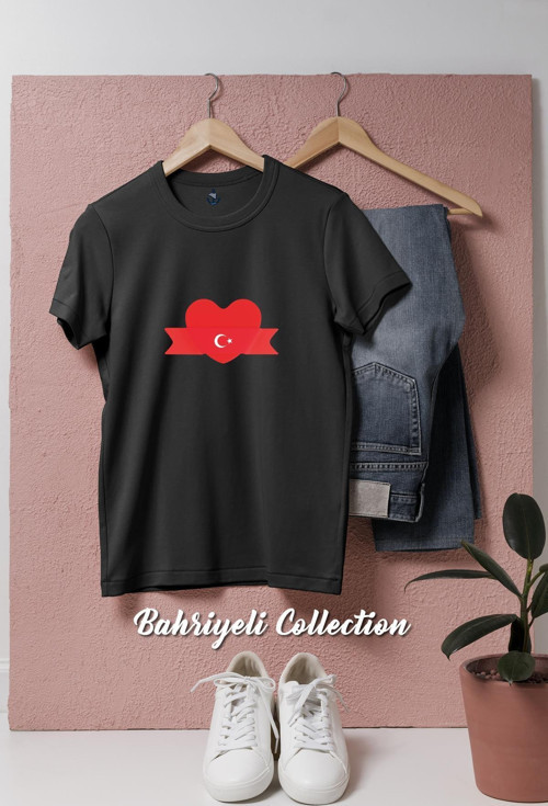 Oversize Kalpli Ay Yıldız Tasarımlı Unisex T-Shirt
