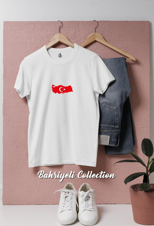Oversize Türkiye Harita Ve Ay Yıldız Tasarımlı Unisex T-Shirt