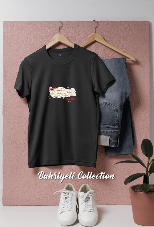 Oversize Türkiye Haritası Ve İller Tasarımlı Unisex T-Shirt