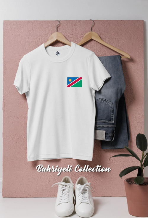 Oversize Namibya Namibia Bayrak Cep Tasarımlı Unisex T-Shirt