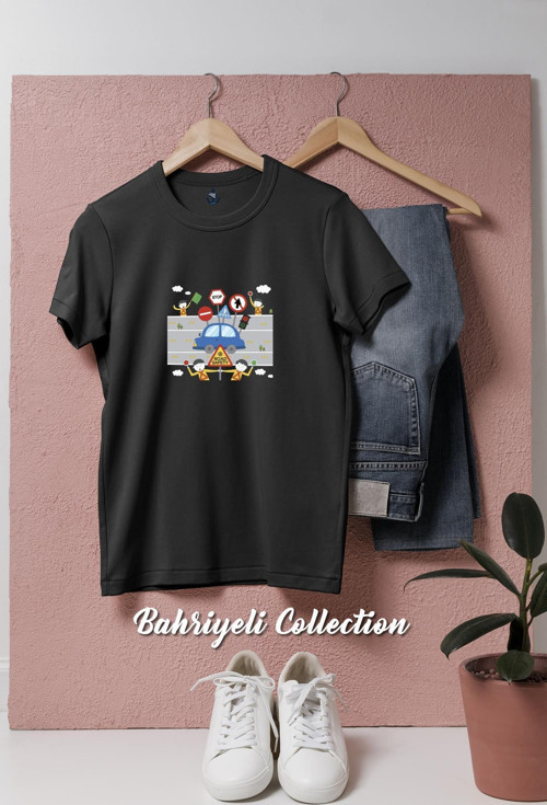 Oversize Trafik Kuralları Tasarımlı Unisex T-Shirt