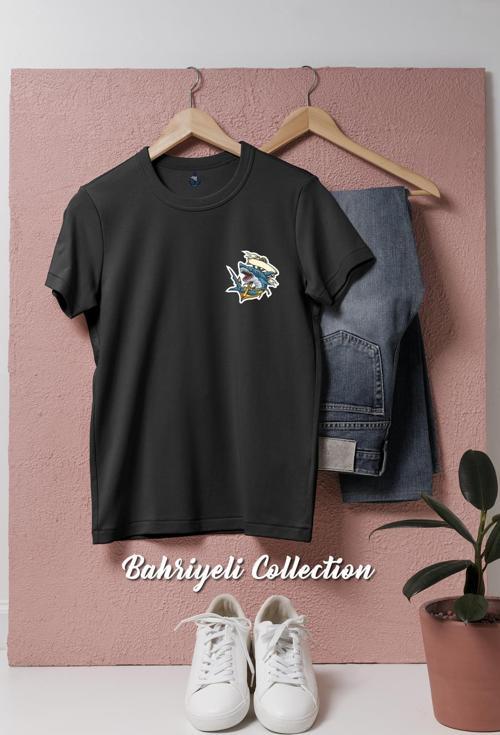 Oversize Köpekbalığı Ve Gold Çıpa - Çapa Cep Tasarımlı Unisex T-Shirt