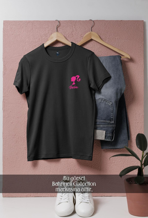 Oversize Barbi Logo Cep Tasarımlı Unisex T-Shirt