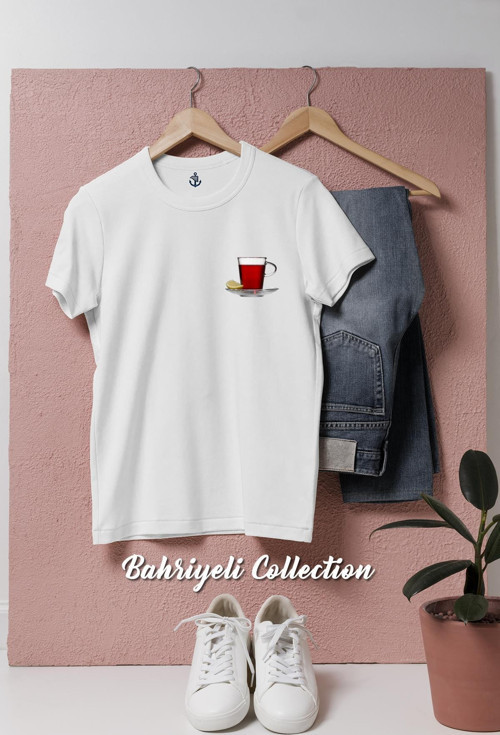 Oversize Siyah Çay Ve Limon Cep Tasarımlı Unisex T-Shirt